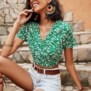 Shein Ditsy green wrap top